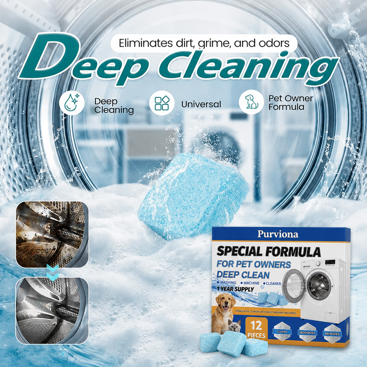 🏆 LAST DAY SPECIAL! ONLY $9.99!! 12 Washer Tub Cleaner Tablets Deep Cleans & Removes Odors For a Fresh, Hygienic Washer